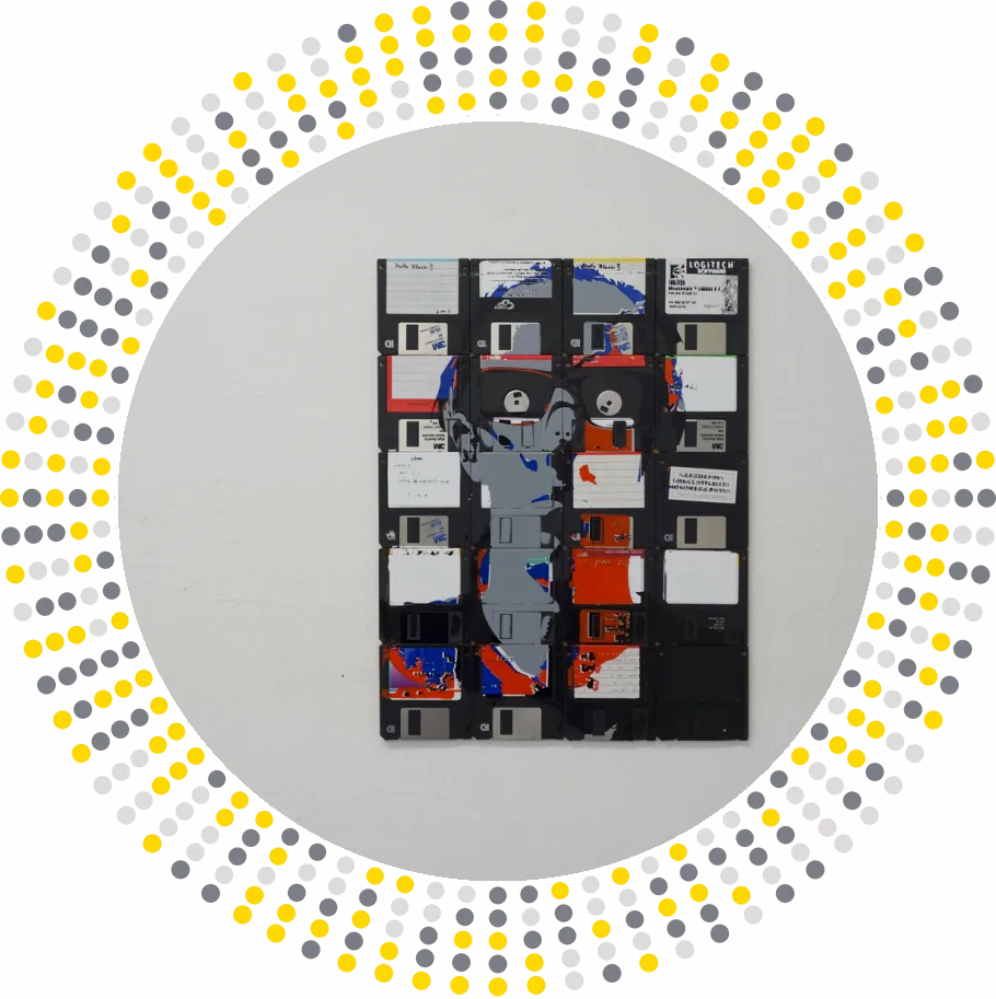Dominik Jais self portrait - Silk screen on floppy disks - modern art