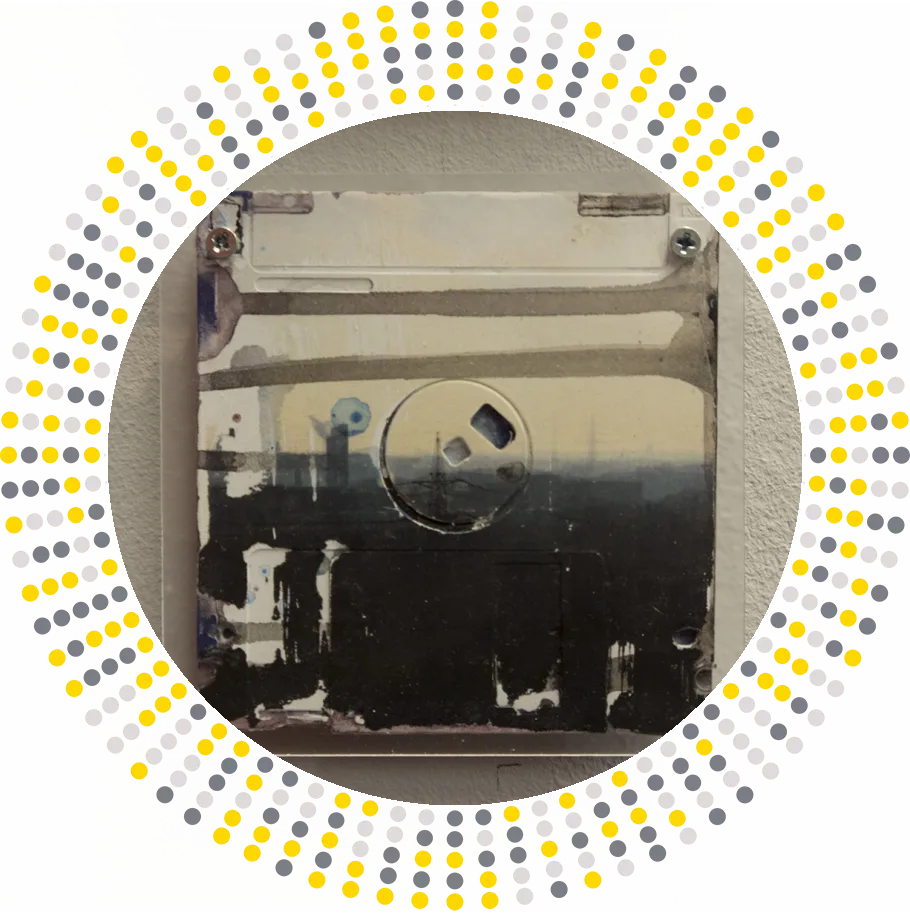 Single 3.5 floppy disk with Ruhrgebiet photo on it - secured by acryl glass