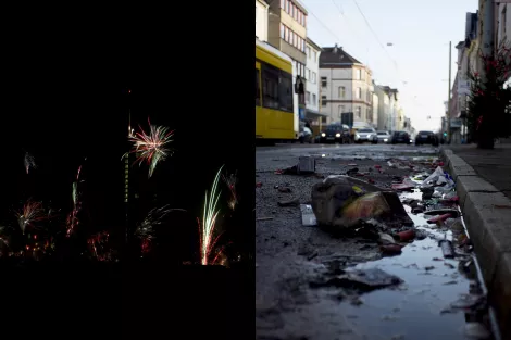 Before and after, the waste of fireworks Before and after, the waste of fireworks
