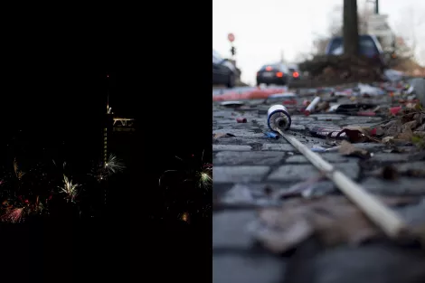Before and after, the waste of fireworks Before and after, the waste of fireworks