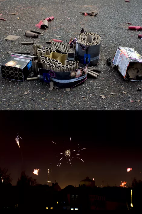 Before and after, the waste of fireworks Before and after, the waste of fireworks
