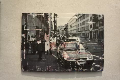 the police - demonstration in Berlin, floppydisk artwork by artist Dominik Jais the police - demonstration in Berlin, floppydisk artwork by artist Dominik Jais
