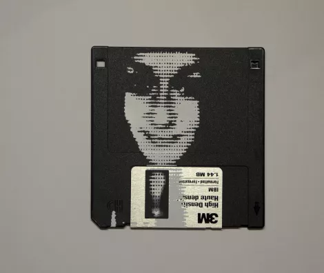silk screened halftone portrait on 3.5" floppy disk silk screened halftone portrait on 3.5" floppy disk