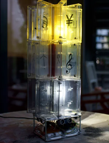 old mc cases made a lamp - interactive sculpture made of abandoned materials old mc cases made a lamp - interactive sculpture made of abandoned materials