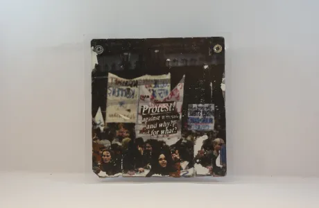 Protest - mixed media on 3.5" floppy disk - contemporary artwork Protest - mixed media on 3.5" floppy disk - contemporary artwork