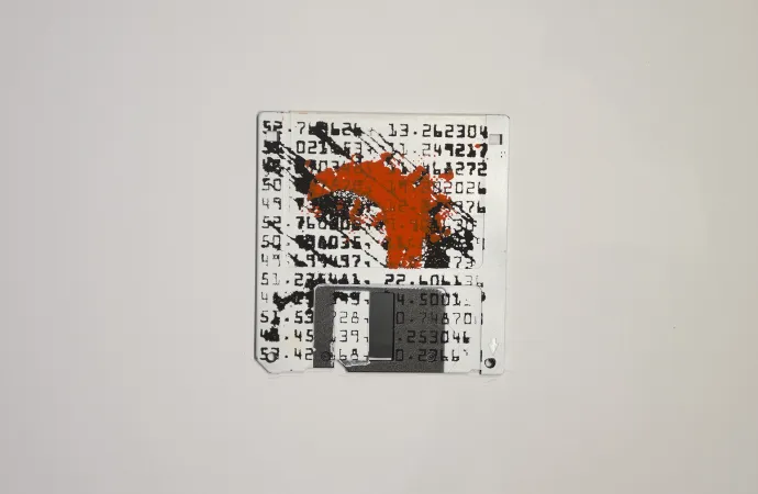 Numbers and fences, places of interest - silk screened on floppy disk Numbers and fences, places of interest - silk screened on floppy disk