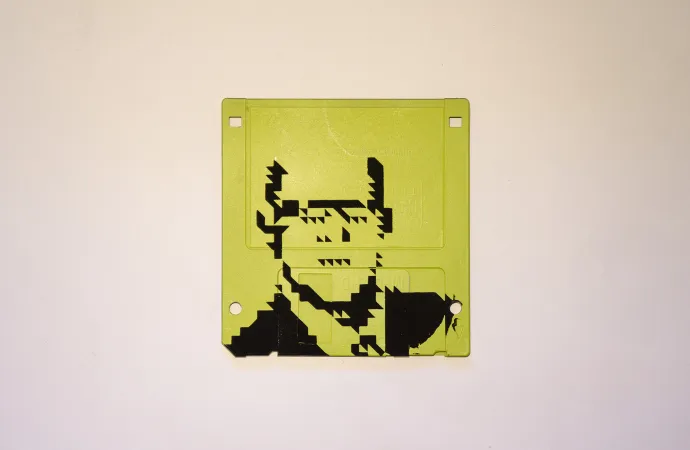 Silkscren of Klaus on a 3.5" floppy disk. Contemporary artwork- light green version Silkscren of Klaus on a 3.5" floppy disk. Contemporary artwork- light green version
